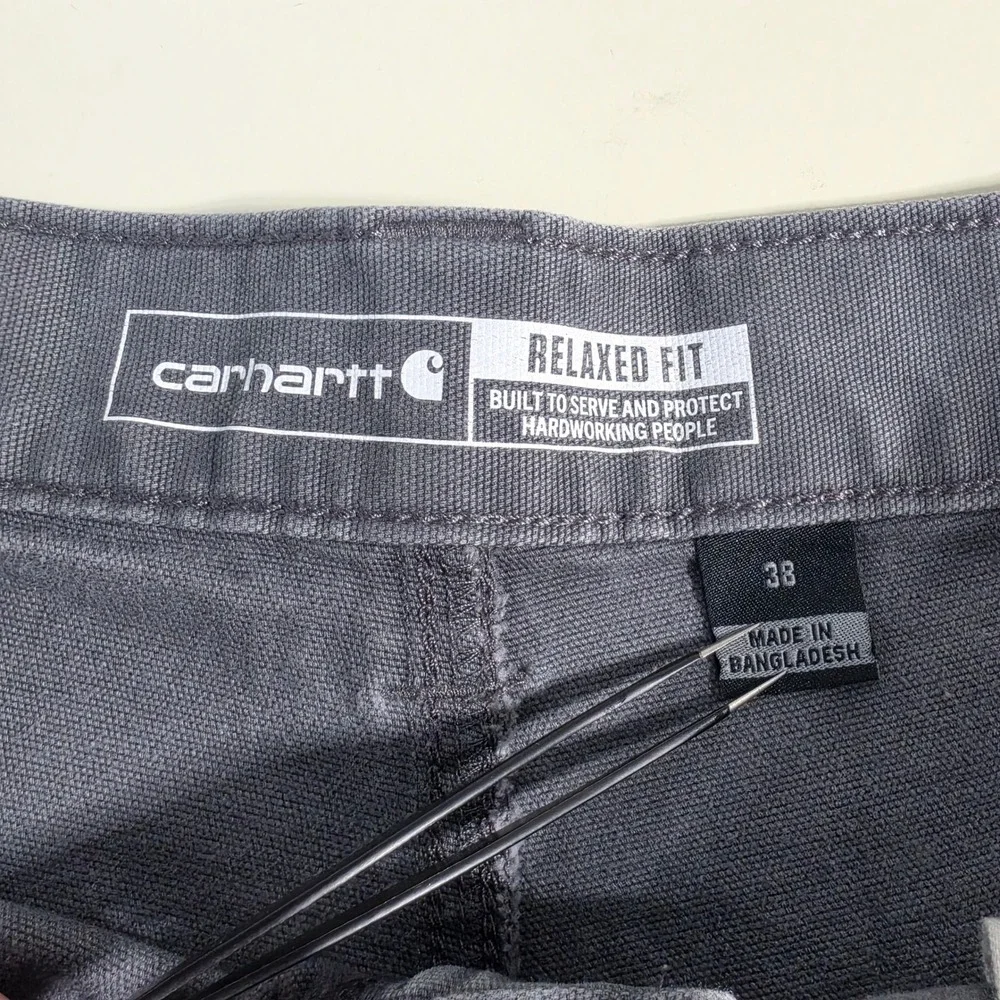 Carhartt Mens Gray Canvas Carpenter Work Shorts Utility Tool Pocket Relaxed 38